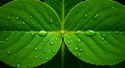 Close-Up of Green Leaf with Water Droplets Creating a Fresh and Vibrant Natural Atmosphere