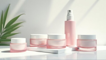 Luxury skincare products on pristine white backdrop, product photography, studio shot
