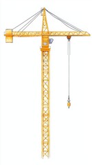 A tall yellow construction crane with a hook hanging down, symbolizing construction, lifting, and engineering.