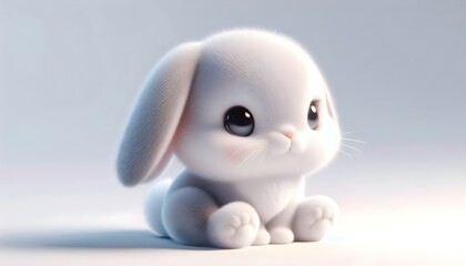 Fototapeta premium Baby rabbit with fluffy tail and gentle face sitting quietly on clean white background