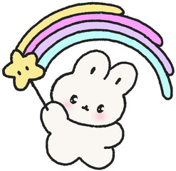 무지개를 만드는 토끼 캐릭터 일러스트 스티커