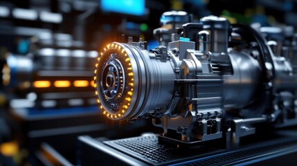 Fototapeta premium High-Tech Engine Component with LED Lights in Industrial Setting