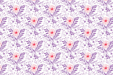 Fototapeta premium minimal line floral pattern in seamless format with nature inspired rose and leaf sketches for textile and packaging