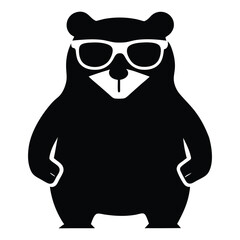 Bear Wearing Sunglasses Silhouette Vector Art Illustration on White Background