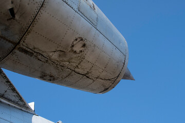 Turbine of an old military plane. Detail of an old abandoned military plane