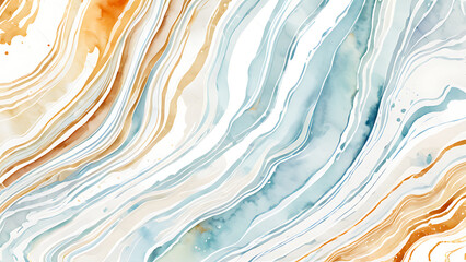 Abstract Watercolor Painting with Flowing Lines in Blue and Brown