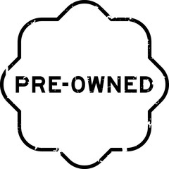Grunge black pre-owned word rubber seal stamp on white background