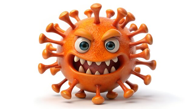 A cute 3d character of orange evil virus monster