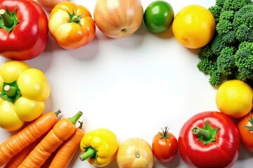 Assorted organic vegetables on white backdrop, peppers, healthy food