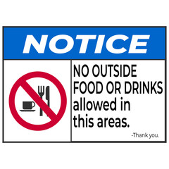 Notice No outside food or drinks allowed in this area signage vector illustration