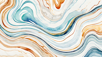 Abstract Watercolor Painting of Flowing Lines with Blue and Brown Tones