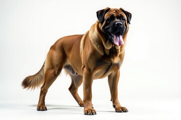Obraz premium Majestic Mastiff, powerful stance, white background, canine portrait, dog photography