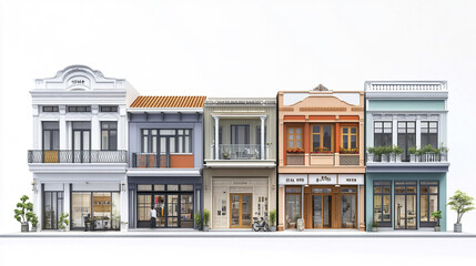Fototapeta premium row of colorful shophouses with vintage architecture