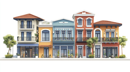 Obraz premium Colorful shophouses with balconies and plants create vibrant street scene