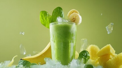A refreshing green smoothie with spinach, banana, and almond milk. Featuring health and vitality