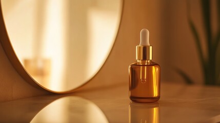 Naklejka premium Golden Serum Dropper on Marble Vanity