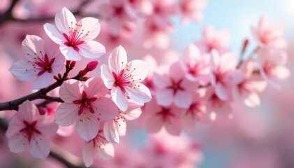 Fototapeta premium Delicate pink sakura blossoms, full bloom, soft petals , nature, oriental