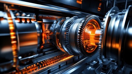 Obraz premium High-Tech Mechanical Gears and Rotating Elements in a Dark Setting