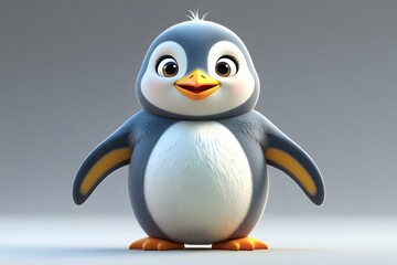 Obraz premium Cute 3D cartoon penguin character on white background