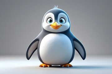 Fototapeta premium Cute 3D cartoon penguin character on white background