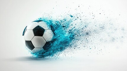 Dynamic Soccer Ball in Motion with Water Droplets and Splashes Highlighting Energy and Impact Against a Blurred Background