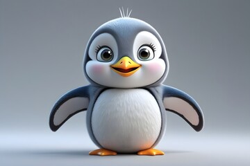 Fototapeta premium Cute 3D cartoon penguin character on white background