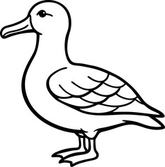 Albatross bird simple black line art image, Black bold outline vector icon, Bird vector illustration