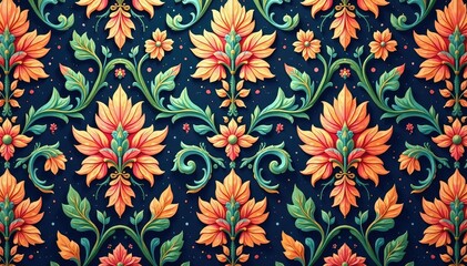 Intricate floral damask pattern, elegant swirls and leaves , design, style, texture background