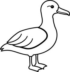 Albatross bird simple black line art image, Black bold outline vector icon, Bird vector illustration