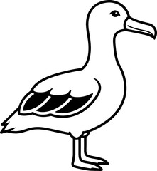 Albatross bird simple black line art image, Black bold outline vector icon, Bird vector illustration