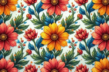 Intricate floral design, repeating seamlessly , style, flowers, print