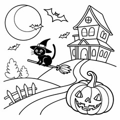  coloring-book-page-Halloween-elements--vector-illustration