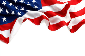 The American Flag in Motion: A captivating image showcasing the majestic American flag, its vibrant red and white stripes and the iconic blue field adorned with stars.