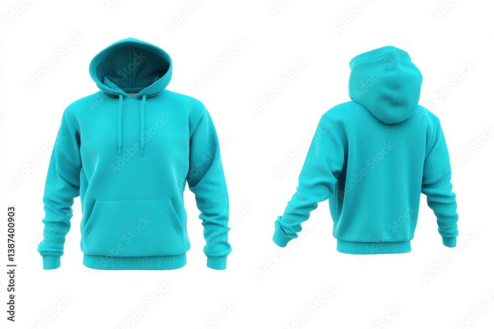 Poster Bright turquoise hoodie displayed from multiple angles, showcasing its softness and comfortable fit