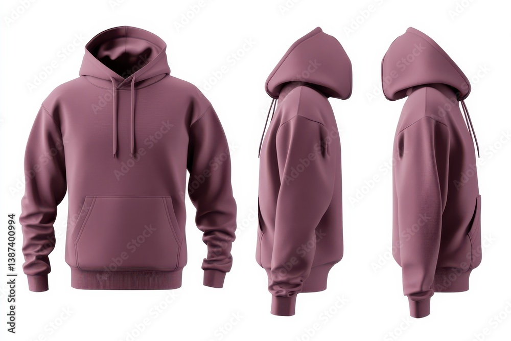 Poster Stylish mauve hoodie displayed from multiple angles showcasing design and texture