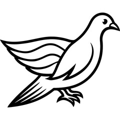 Obraz premium Dove bird simple black line art image, Black bold outline vector icon, Bird vector illustration
