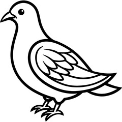 Obraz premium Dove bird simple black line art image, Black bold outline vector icon, Bird vector illustration