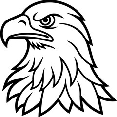 Eagle bird simple black line art image, Black bold outline vector icon, Bird vector illustration