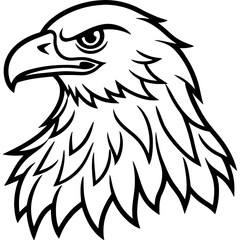 Obraz premium Eagle bird simple black line art image, Black bold outline vector icon, Bird vector illustration