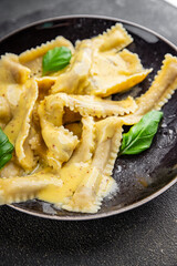 Pappardelle pasta filling vegetable main course appetizer dish fresh gourmet food background on the table rustic food top view copy space  vegetarian and vegan food