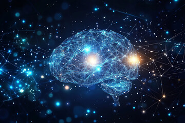 Obraz premium Illuminating the Mind: A vibrant digital rendering unveils the intricate beauty of the human brain, a complex network of neurons, glowing and interconnected.