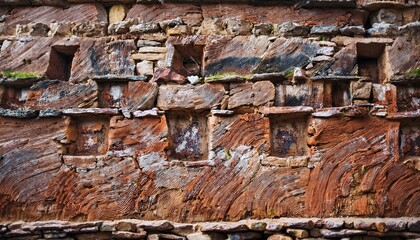Abandoned Monastery Wall with Faded Art in Spiti Valley, Himachal Pradesh, India