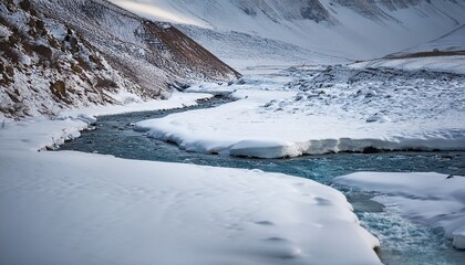 Frozen Stream Cutting Through Snow in Spiti Valley, Himachal Pradesh, India