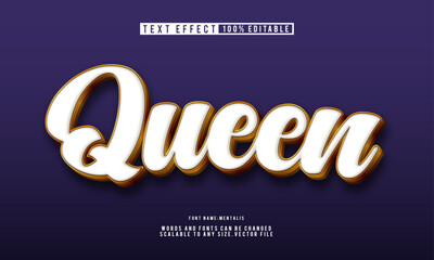 Editable Queen 3D text effect in luxurious gold style