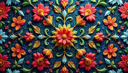 Intricate floral textile design, repeating motif , vintage, floral