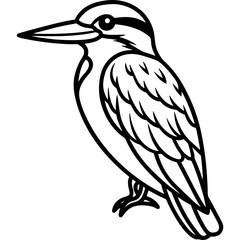 Kingfisher bird simple black line art image, Black bold outline vector icon, Bird vector illustration