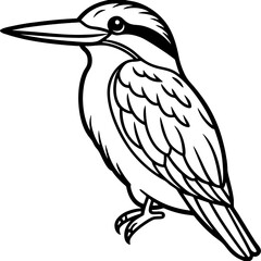 Kingfisher bird simple black line art image, Black bold outline vector icon, Bird vector illustration