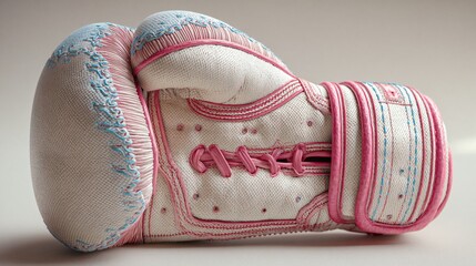 Vintage Style Boxing Glove with Unique Design in Soft Pink and White Colors