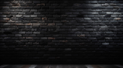 Fond d'un mur noir en intérieur, texture plâtre, briques. Ambiance sombre. Arrière-plan pour conception et création graphique.