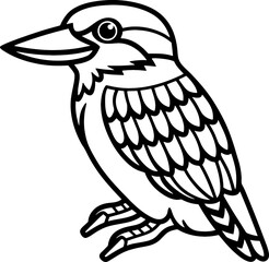 Kookaburra bird simple black line art image, Black bold outline vector icon, Bird vector illustration